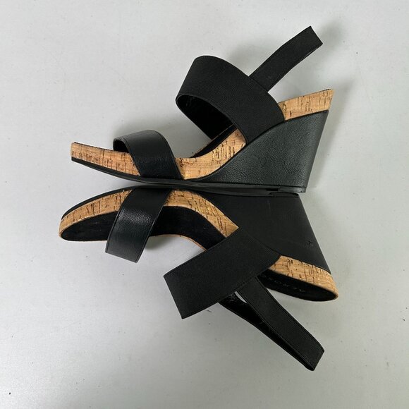 Aerosoles Putnam Wedge Sandal Womens 8.5 M Black Slingback Cork Elastic  Strap - Picture 9 of 12